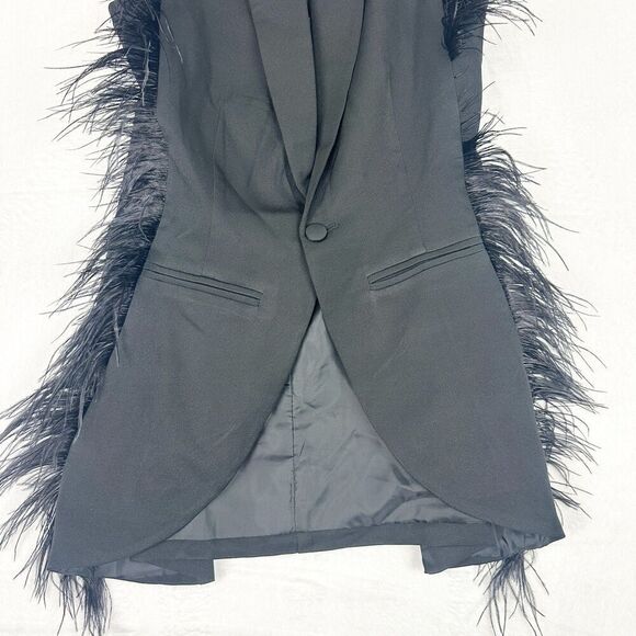 Pretty Little Thing Feather Trim Sleeveless Fitted Blazer Vest Size 4 NWT Black - Picture 5 of 7